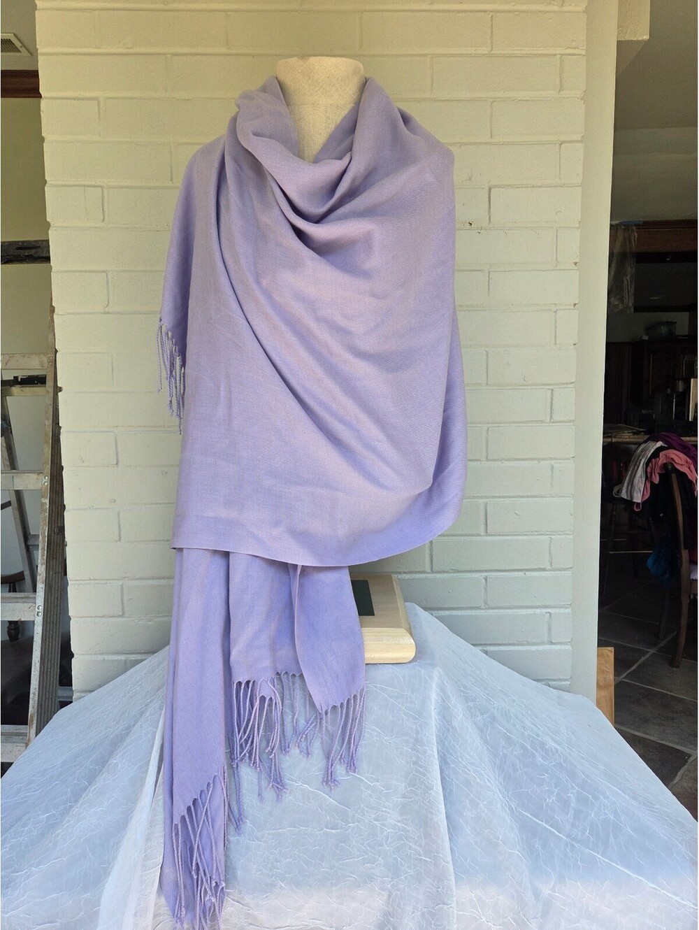 Cashmere Wide Lavender Scarf with Fringe by Pashmina Dream